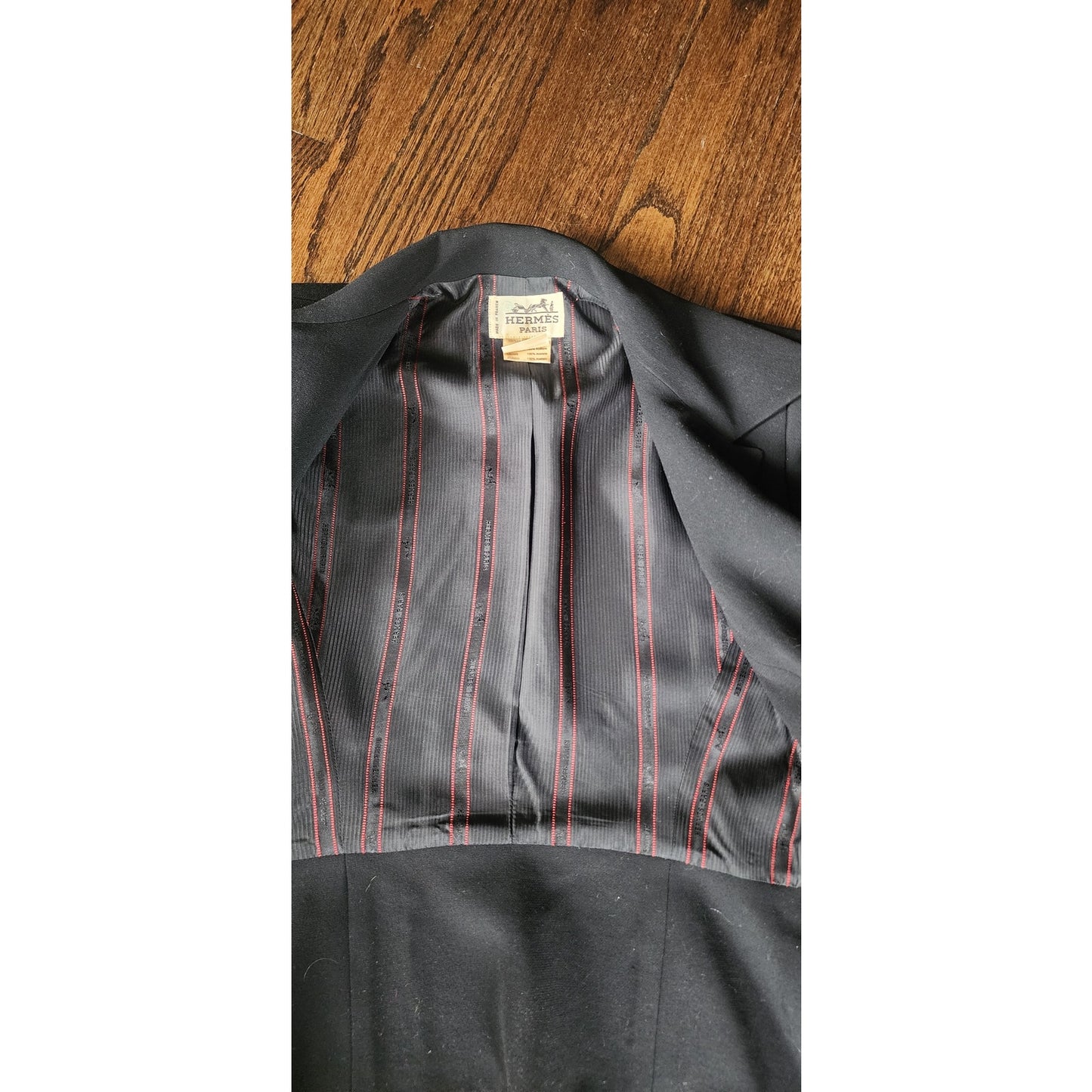 Vintage Hermes Blazer Black Wool Three Button Closure / M