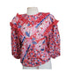 Vintage 80s Diane Freis Blouse Bold Print Poly Georgette Ruffles Pink Red