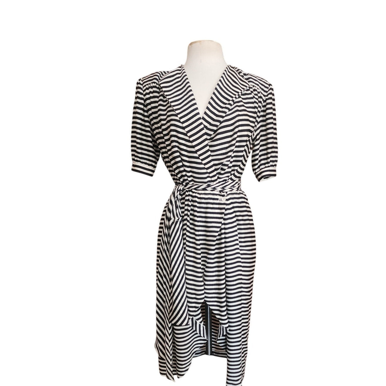 Vintage 1980s Archival Armani Dress Silk Striped Wrap Midi  White Label IT 38