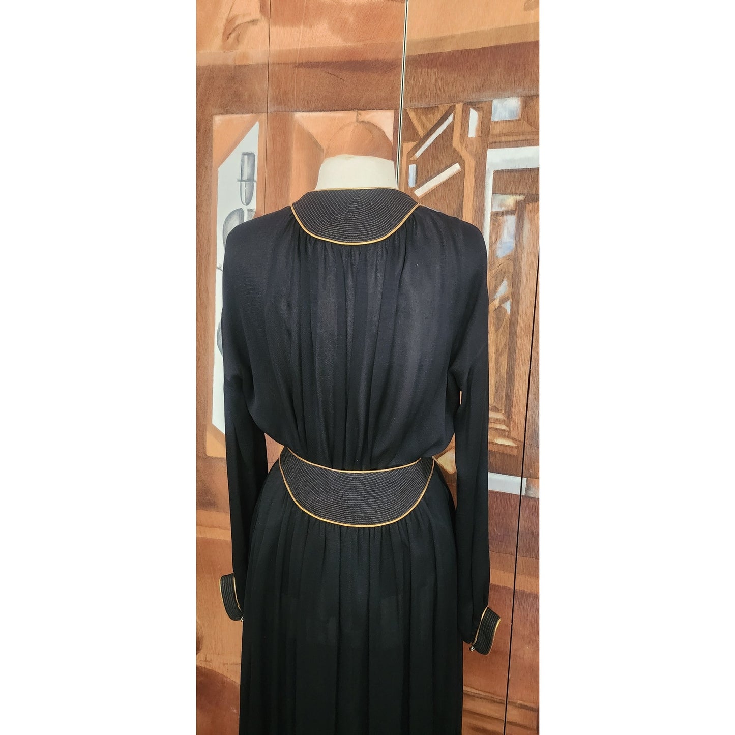 Vintage 1970s Geoffrey Beene Ensemble Maxi Skirt Boho Blouse Evening Set Black Gold