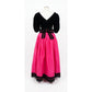 Vintage 1980s Oscar de la Renta Black Velvet Top Fuschia Pink Satin Maxi Skirt Set Miss O