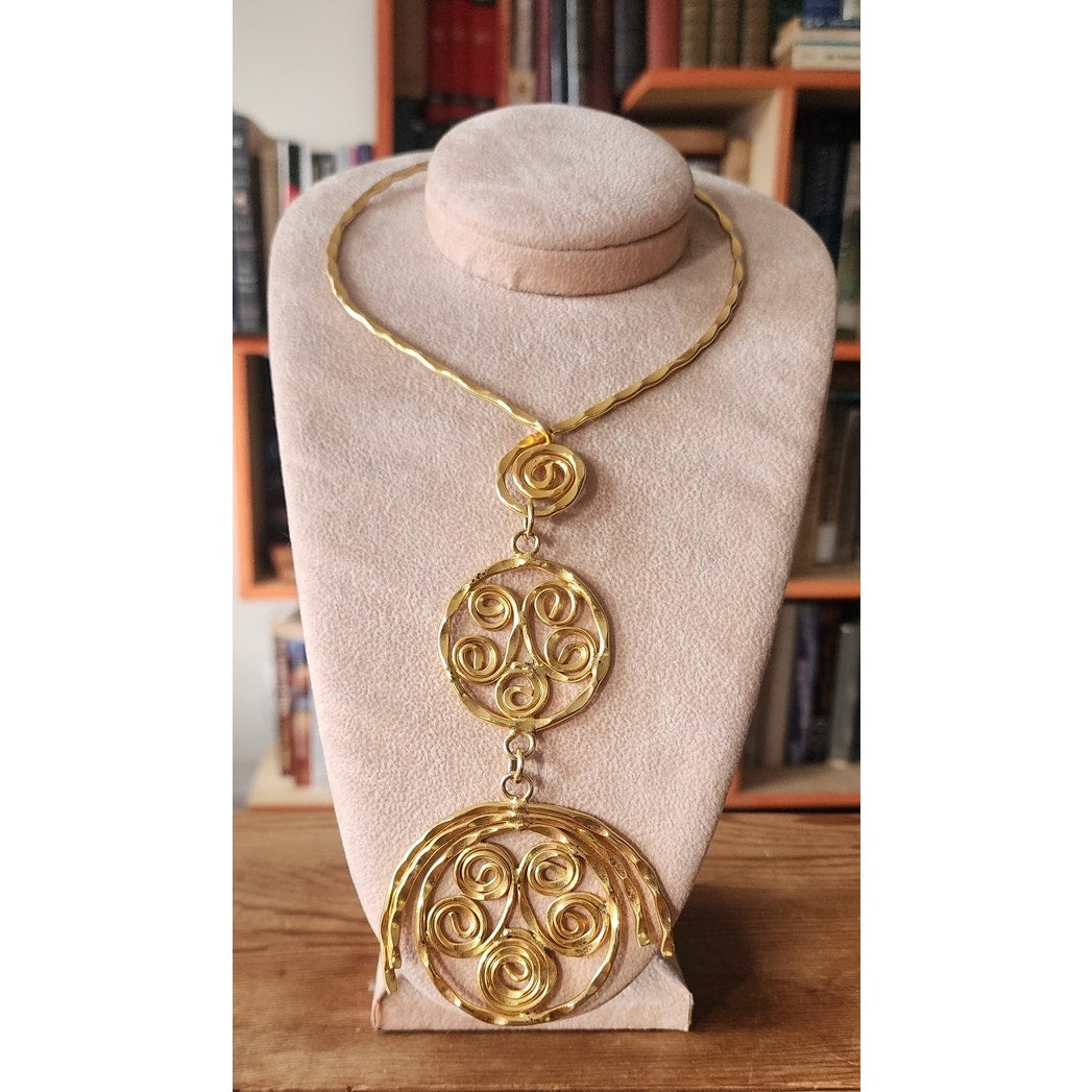 Vintage 1970s Gold Necklace Spiral Disc Cascade Ancient Greek Style
