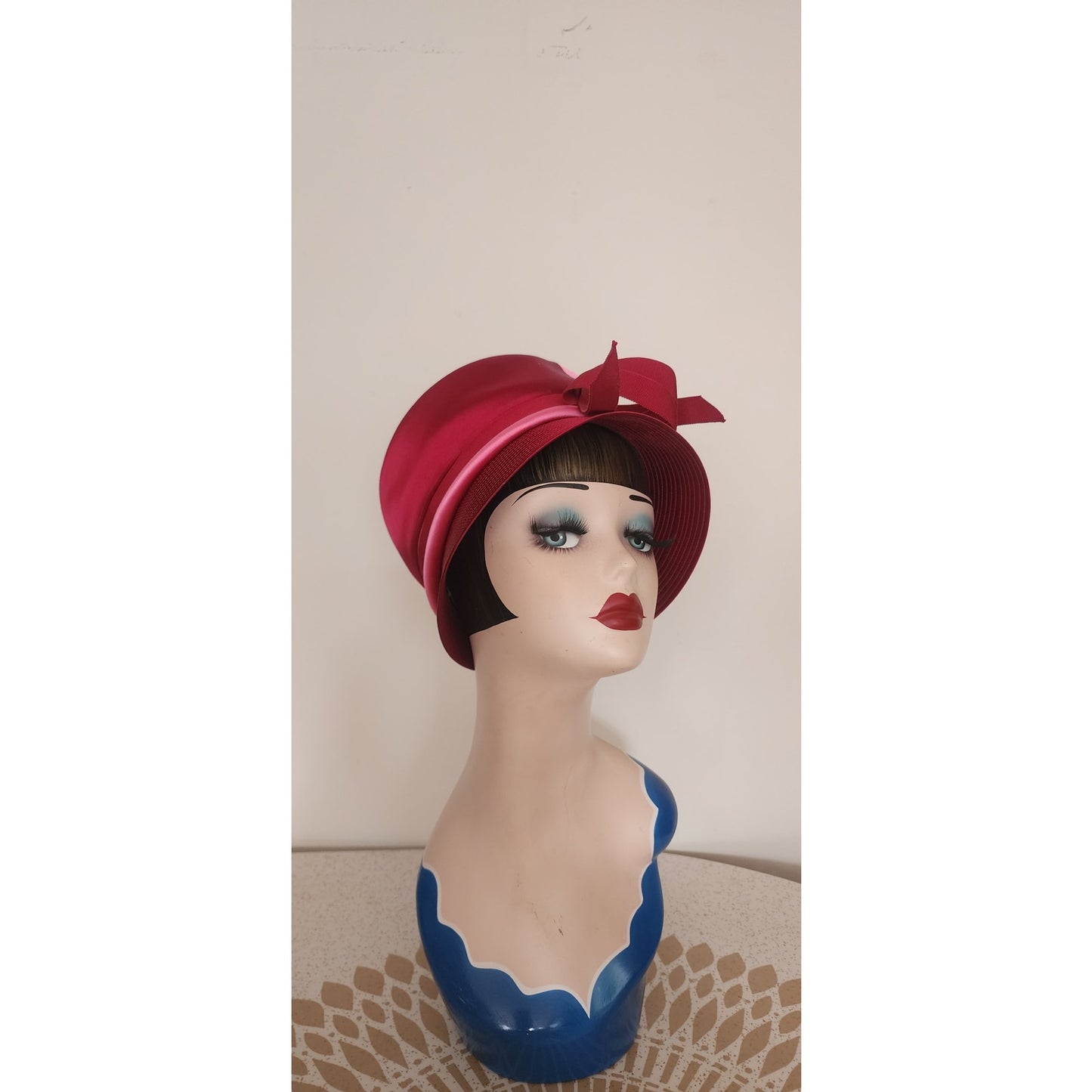 Vintage 60s Bucket Hat Red Pink Satin Cloche 20s Style Mr John Jr