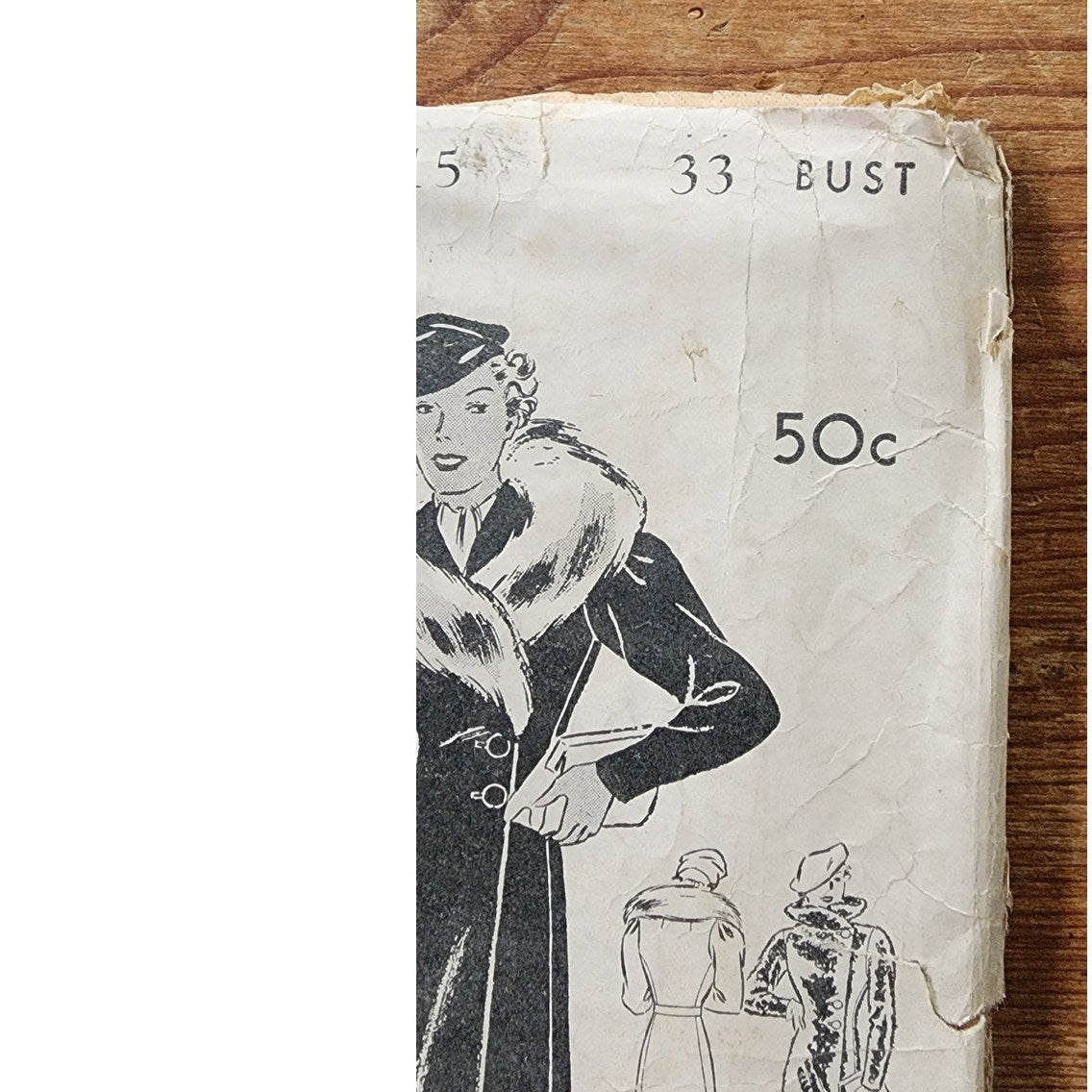 Vintage 30s Sewing Pattern of Fitted Coat w/Collar Butterick 7097 Size 33 Bust