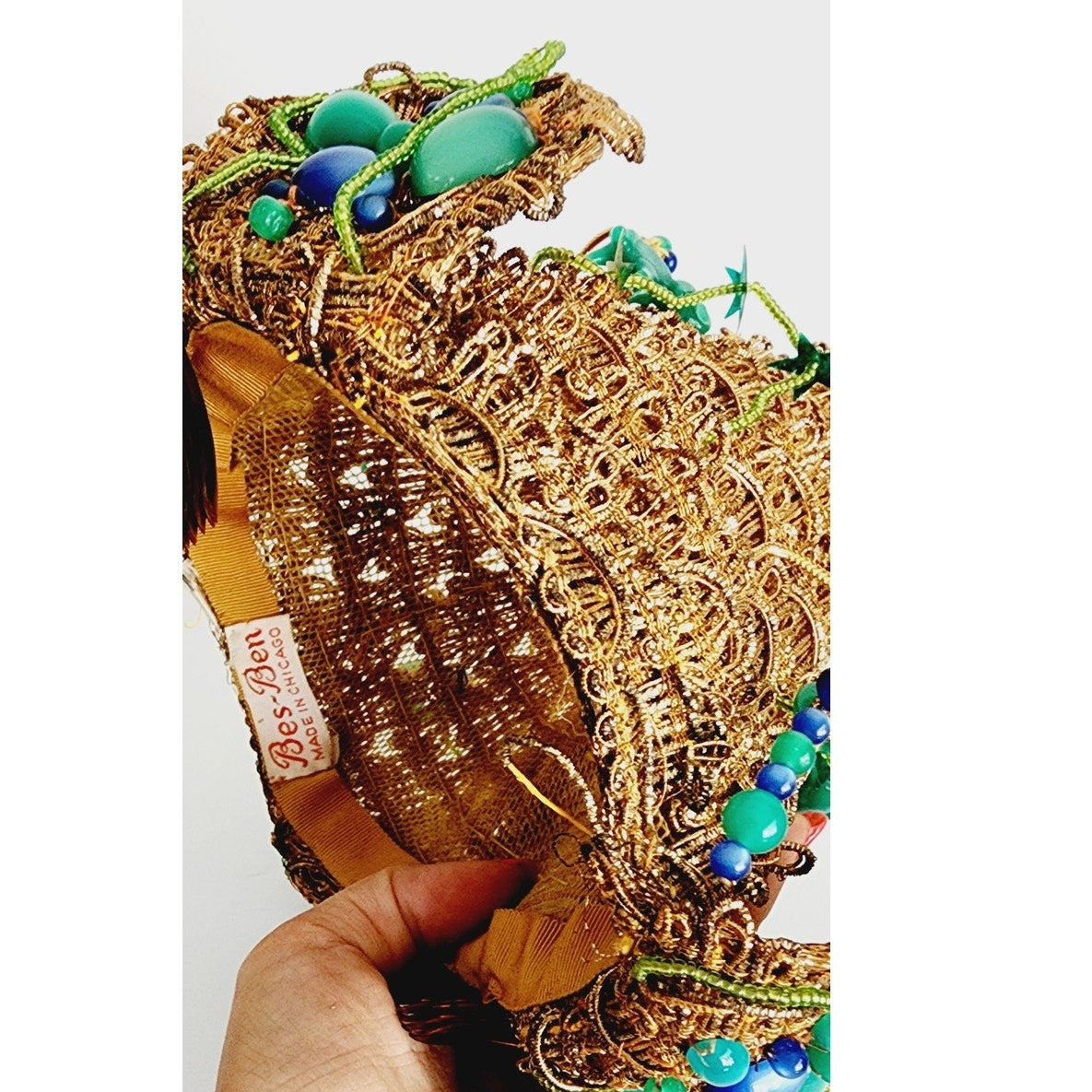 Vintage 50s Bes-Ben Hat Golden Pagoda Beaded Cone Style