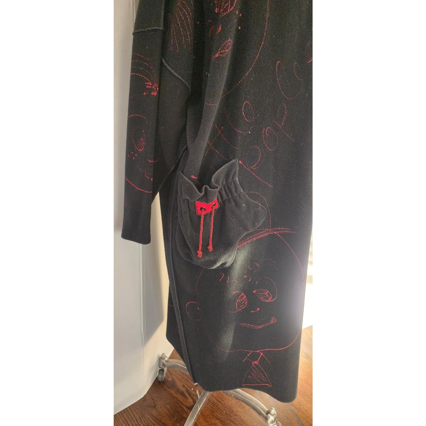 80s Black Slouch Coat Black Wool Red Graphics by Phobeau