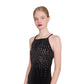 VTG 90s Y2K Aspeed Dress Black Velvet Rhinestone Studs Halter Maxi Gown Prom M
