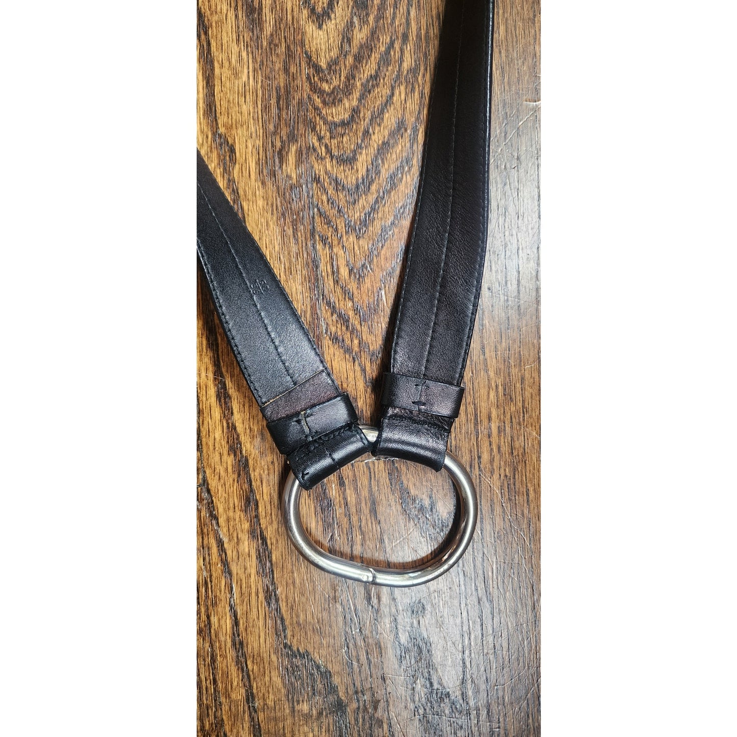 Vintage 2000s Prada Belt Brown Leather Minimalist Silver Buckle O Ring Clasp 36"