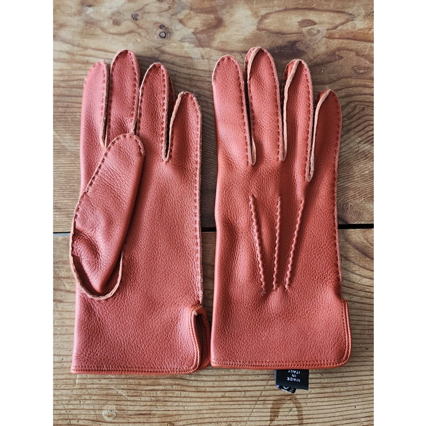 Vintage MEROLA Gloves Orange Leather Ladies 7 Made in Italy