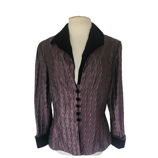 Vintage 90s Roland Nivelais Blazer Purple Eggplant Crinkled Silk Jacket / M