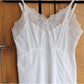 Vintage 50s White Slip Spaghetti Strap Seersucker Cotton + Lace