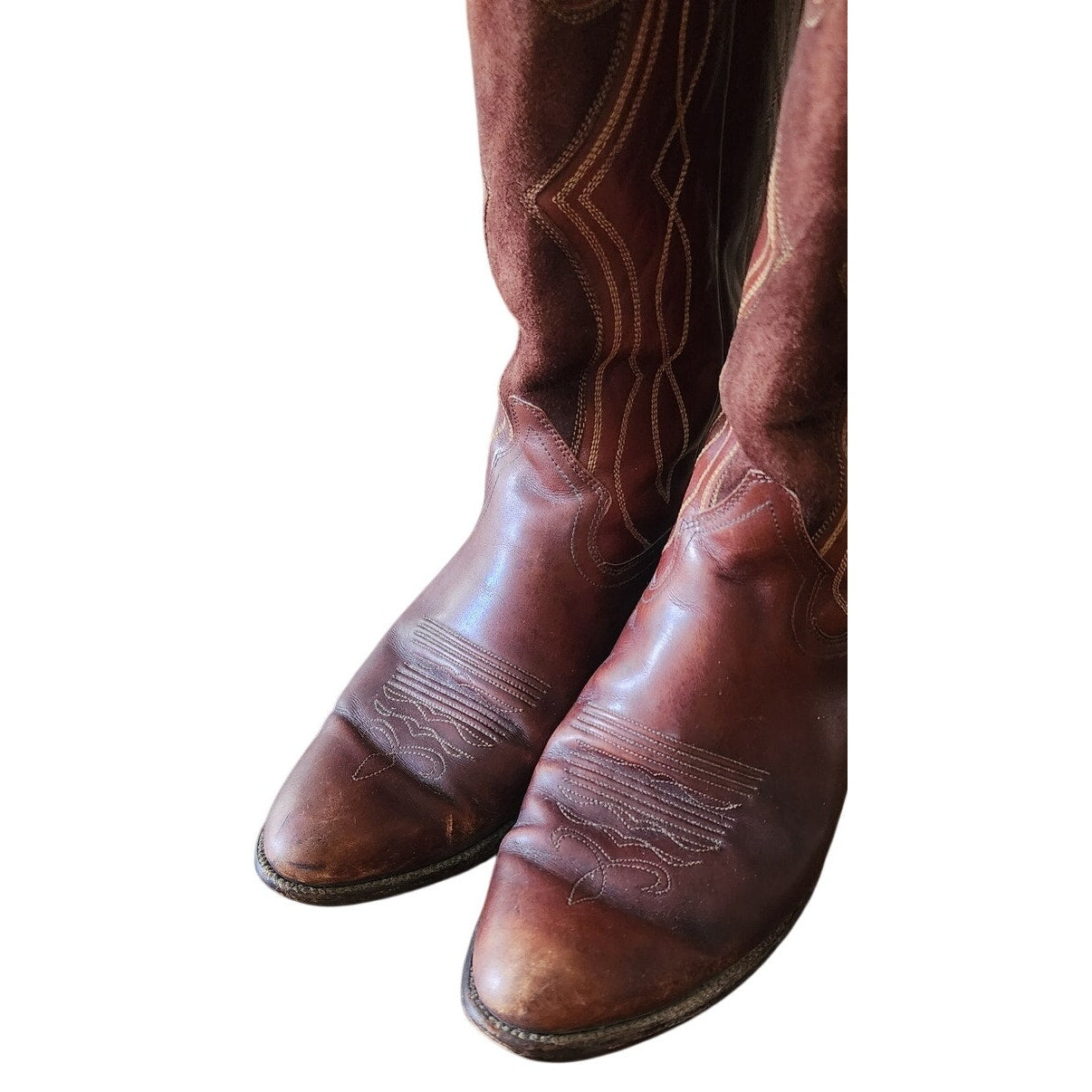 Vintage Dan Post Women's Cowboy Boots Embroidered Brown Leather & Suede Size 7 1/2