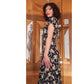 Vintage ORIGINAL 1940s Dress Leslie Fay Black Cream Floral Ribbon Rayon Midi Day