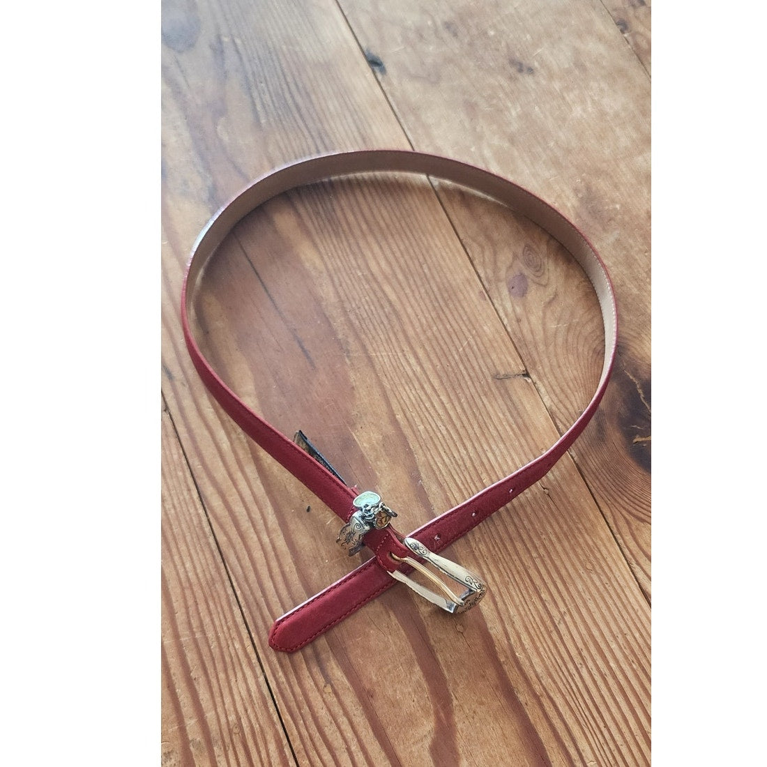 Vintage 1990s Brighton Belt Red Leather Silver Heart Charms Love Gratitude Passion