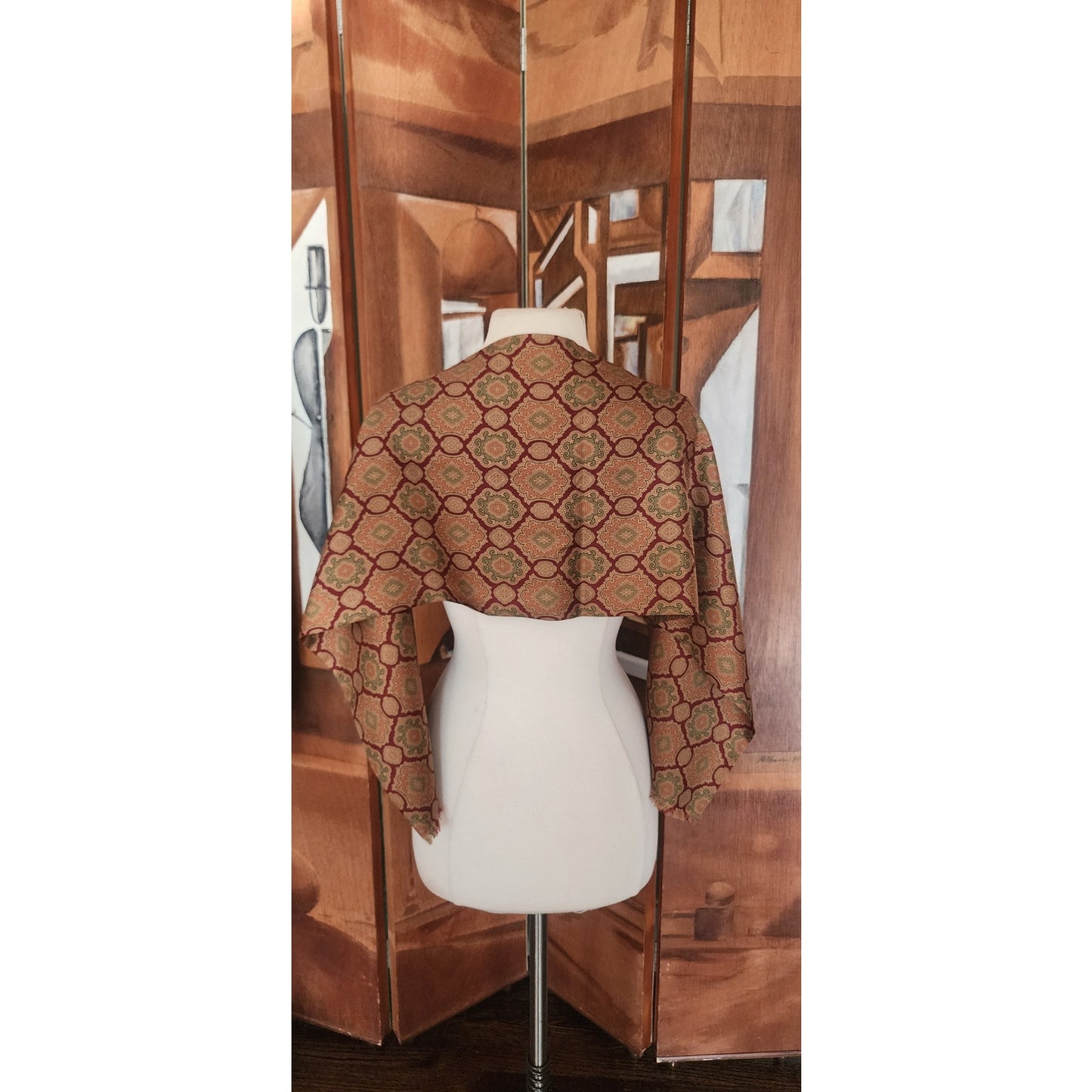 Vintage 1990s Jil Sander Scarf Brown Gold Silk Print Baroque Tessellation