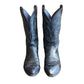 Vintage 70s Ladies Justin Cowboy Boots Blue Snakeskin Tooled Leather 9