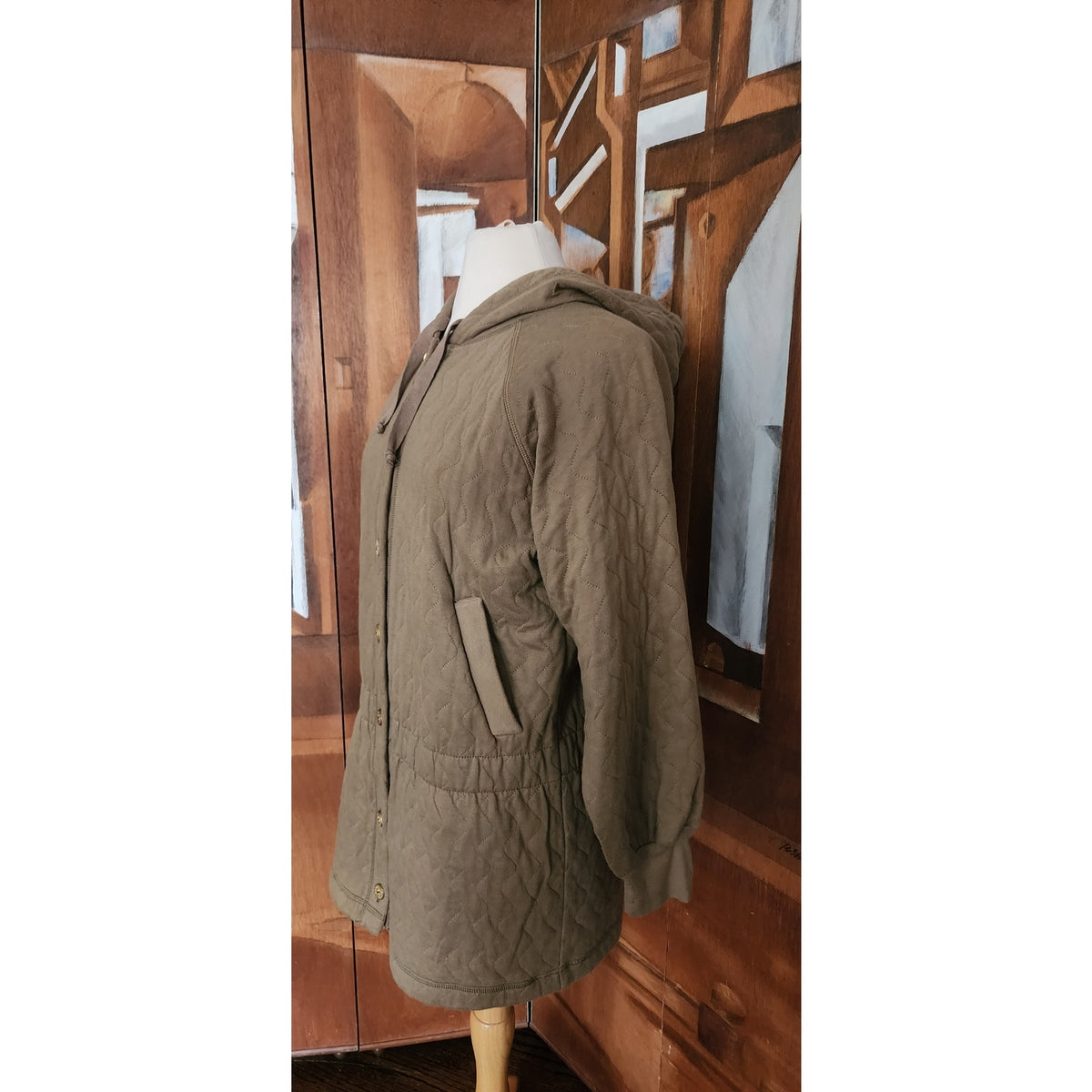 Vintage 1990s Sonia Rykiel Jacket Quilted Hooded Jacket Brown Beige Athleisure