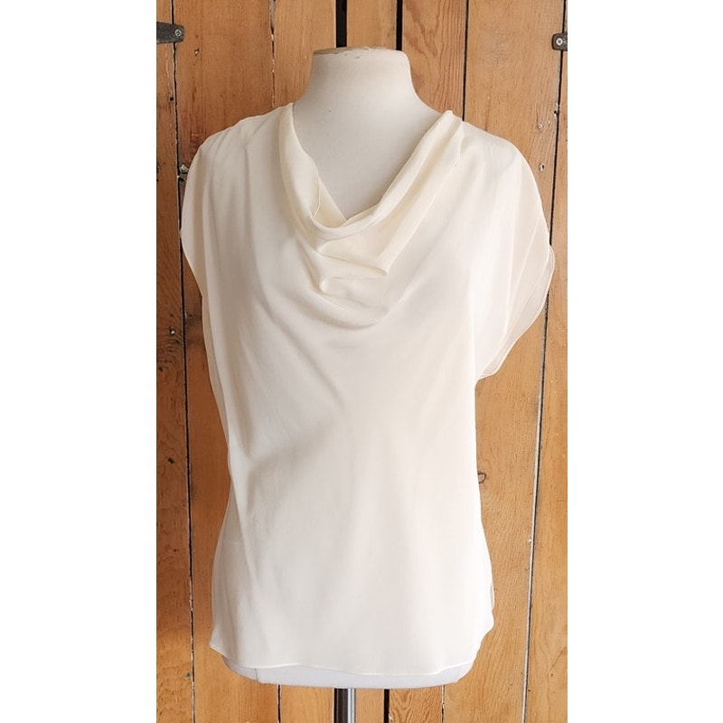 Cream Silk Blouse Thomas Pink London Short Sleeve Cowl Neckline