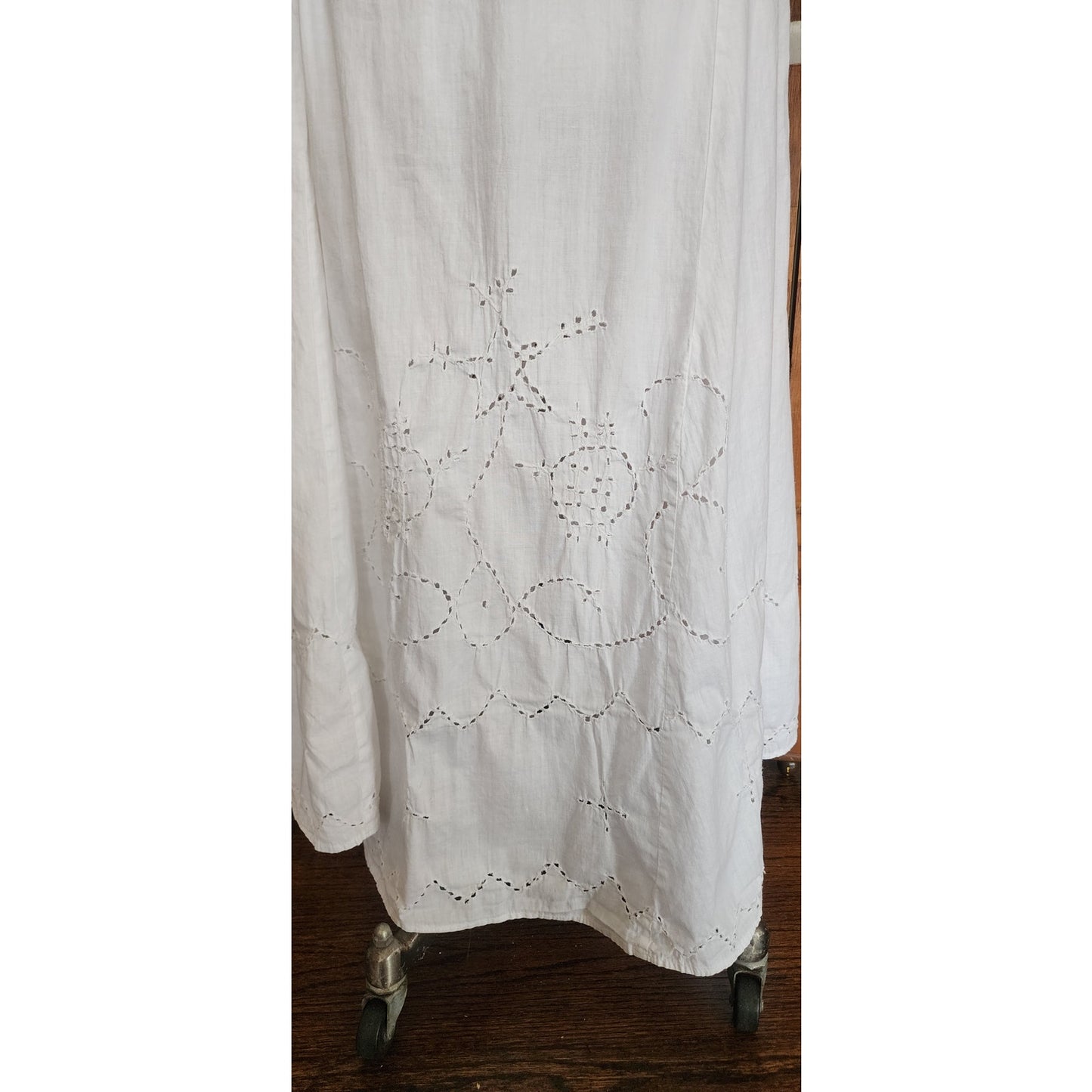 Antique Edwardian Embroidered Petticoat Skirt Underskirt White Cotton Drawstring Waist L