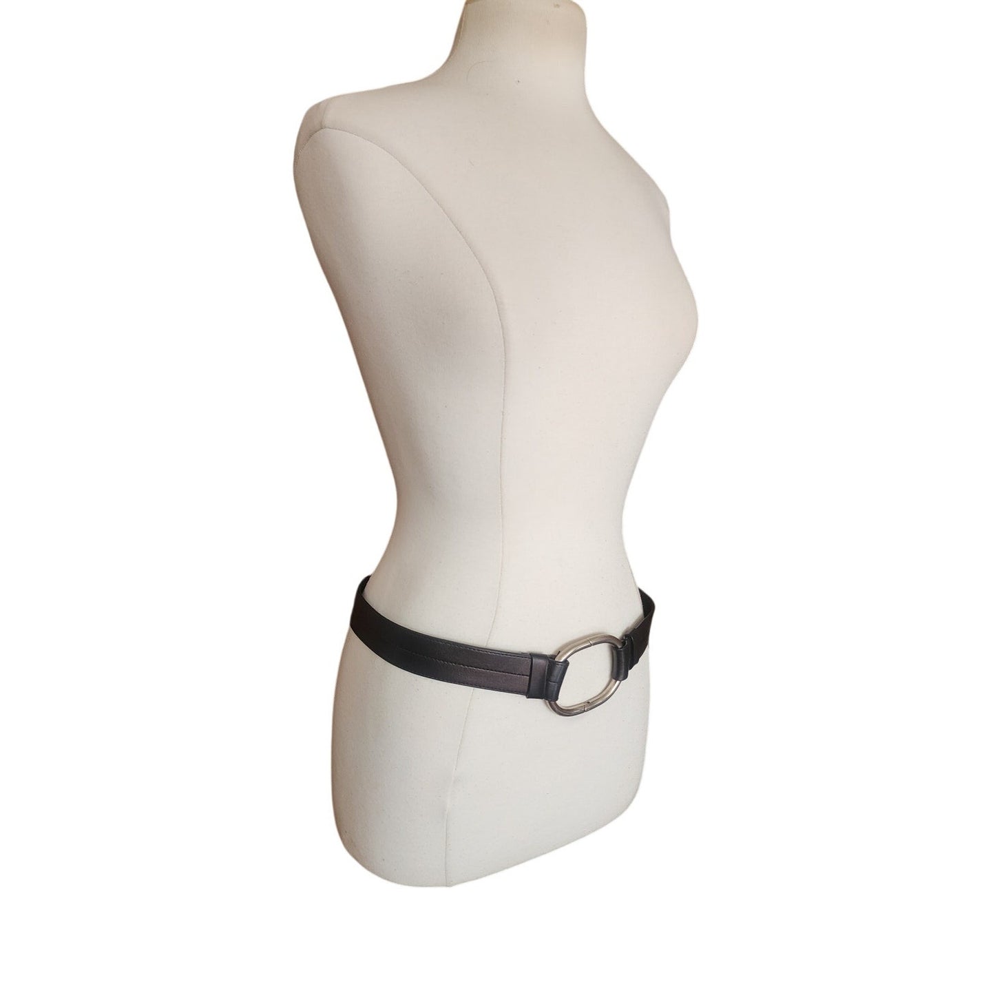 Vintage 2000s Prada Belt Brown Leather Minimalist Silver Buckle O Ring Clasp 36"
