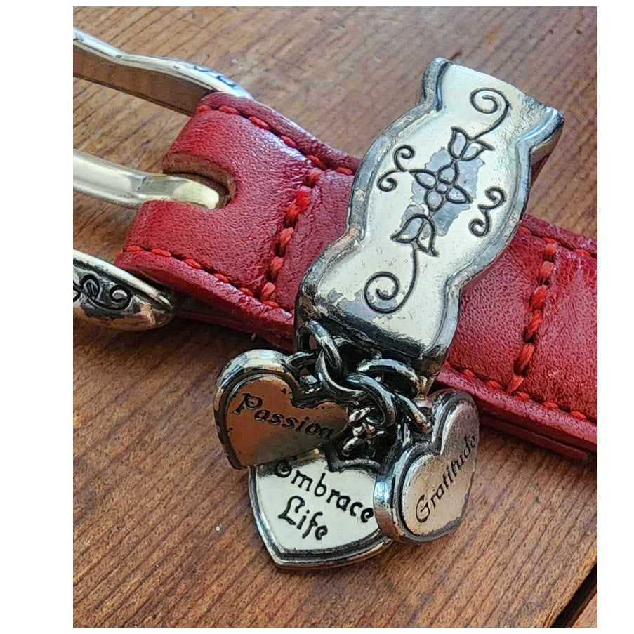 Vintage 1990s Brighton Belt Red Leather Silver Heart Charms Love Gratitude Passion