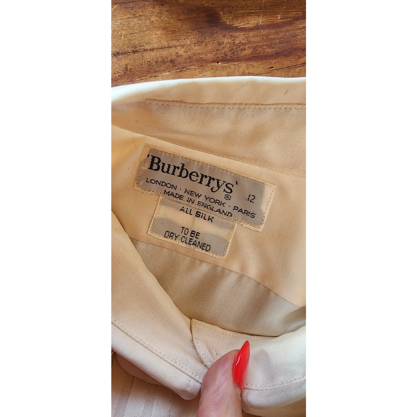 Vintage 80s BURBERRYS Cream Silk Blouse Pleated Front / M