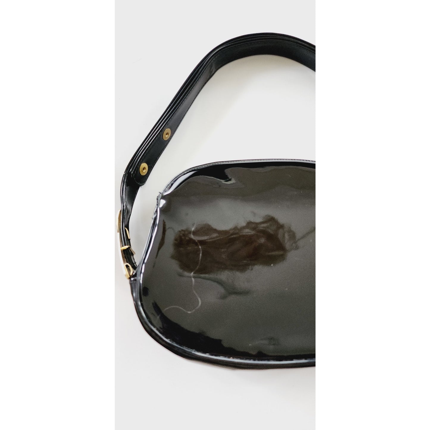 Vintage 60s Mod Black Purse Patent Leather Convertible Shoulder Bag