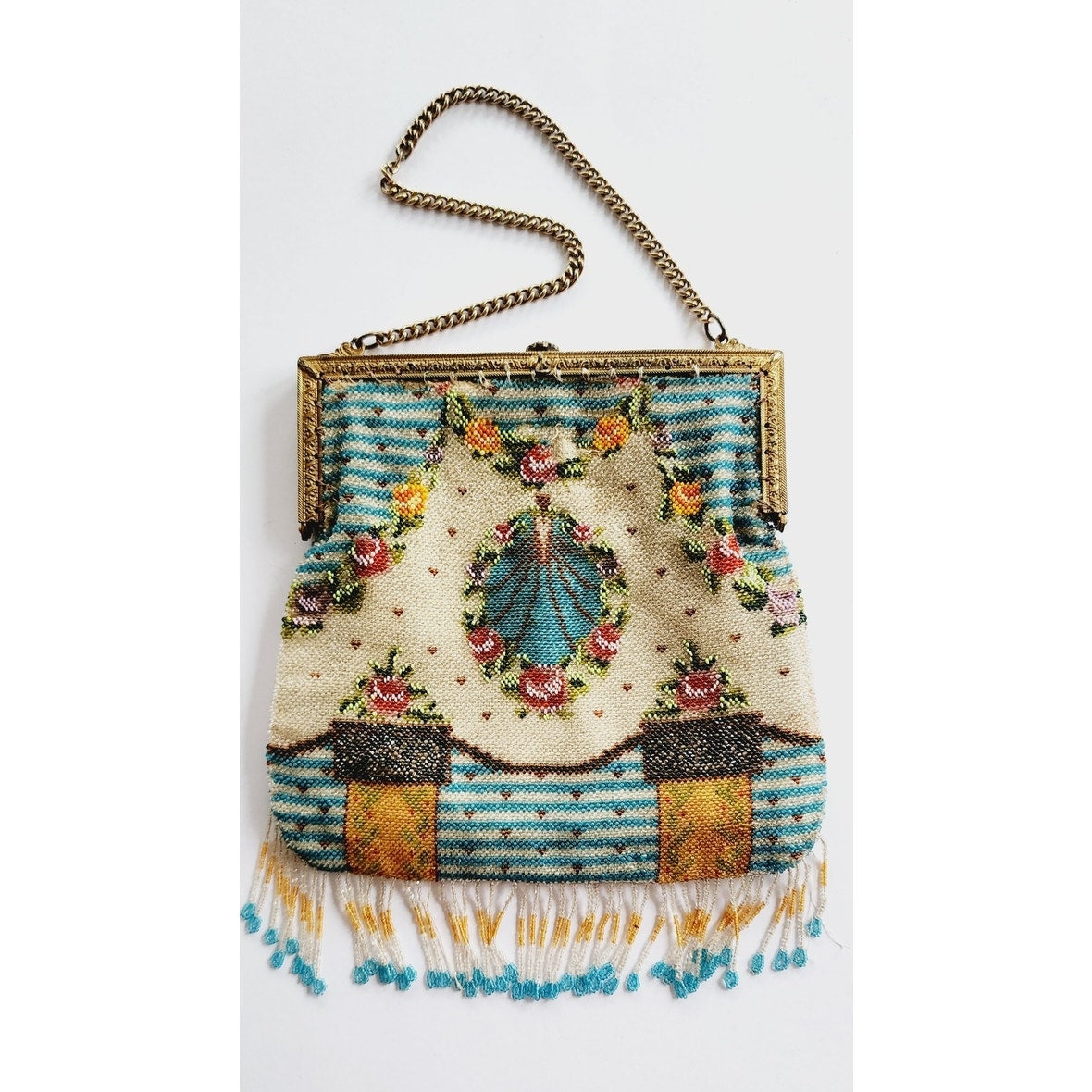 Antique Art Nouveau Bag Micro Beaded Edwardian Purse w/Fringe