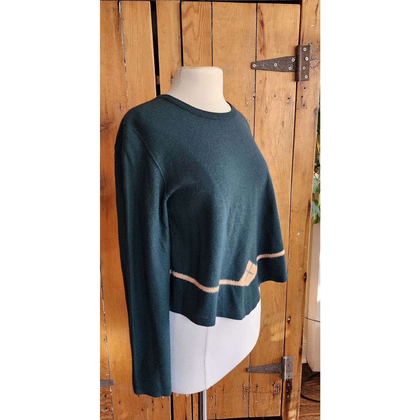 Vintage 90s Sonia Rykiel Sweater Green w/Cream Design