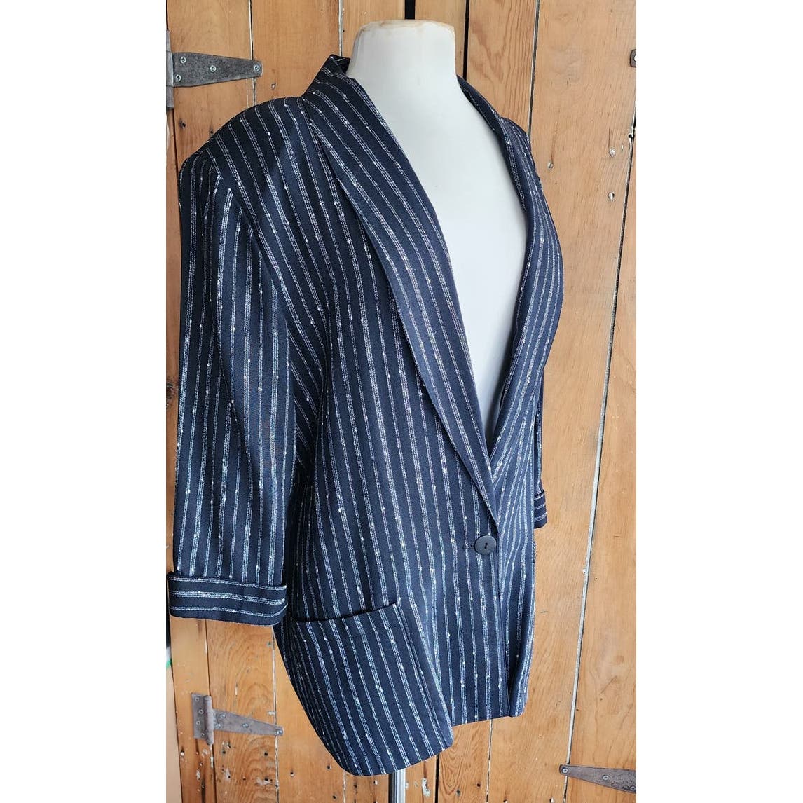 Vintage 80s Blazer Black Pinstripe Print by Mitchell