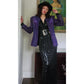 Vintage 80s Purple Leather Blazer Beaded Sequined Jacket French Collizioni / M