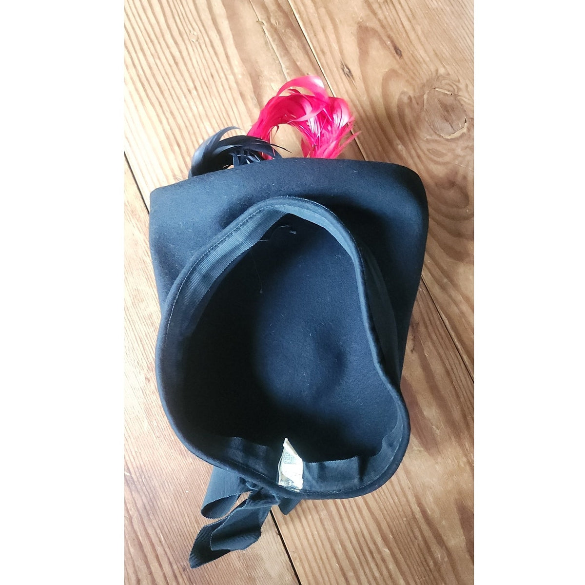Vintage 1930s Black Tilt Hat Sculptural High Crown Feather Asymmetrical Art Deco 23"