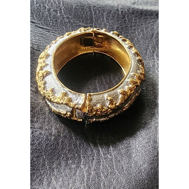 Vintage 70s Jomaz Bracelet Joseph Mazer Sculptural Brutalist Two Tone Gilt Clamper Bangle