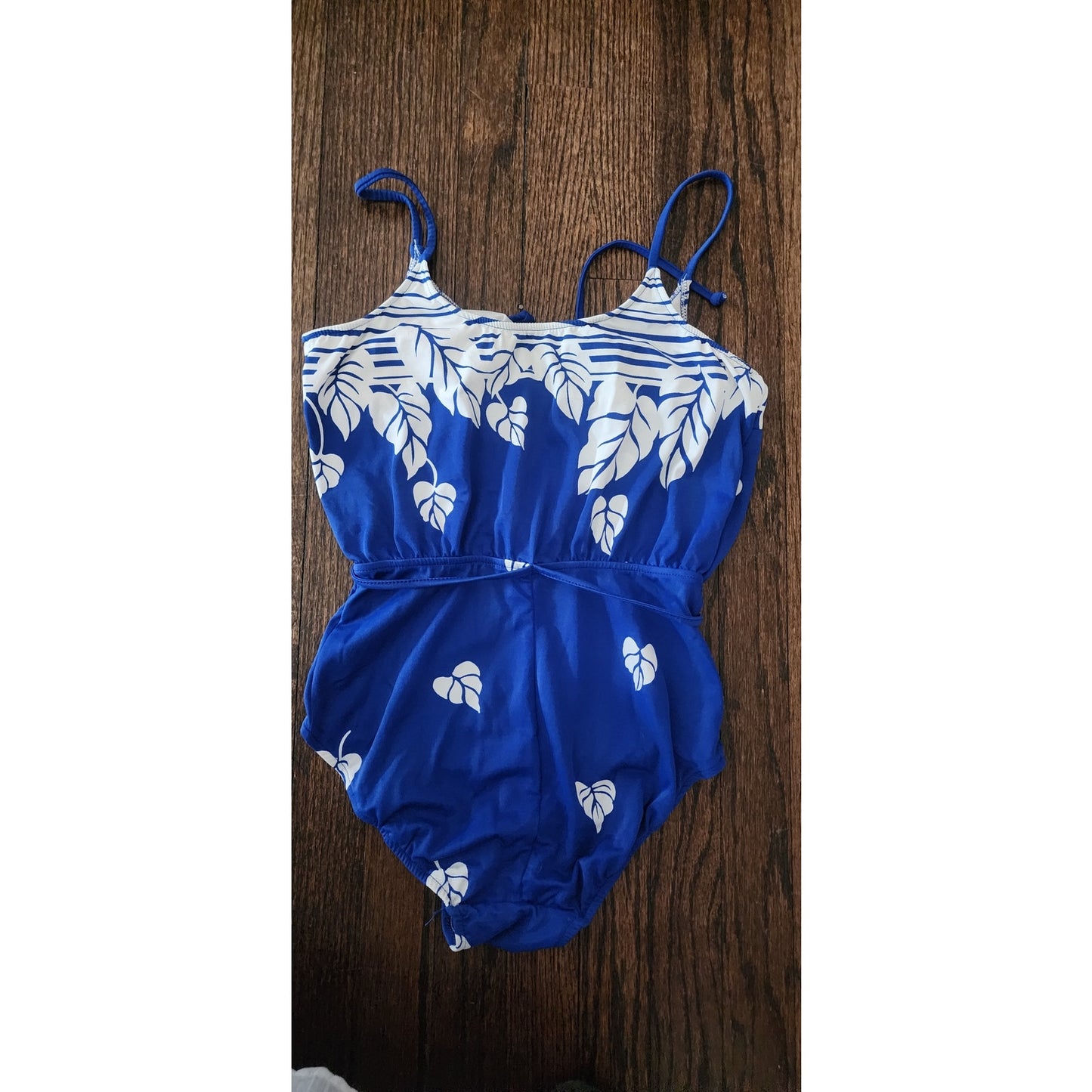 Vintage 70s 80s Catalina One Piece Swimsuit Blue White Leaf Print Bathing Suit Retro Pin Up Beach Swimwear
