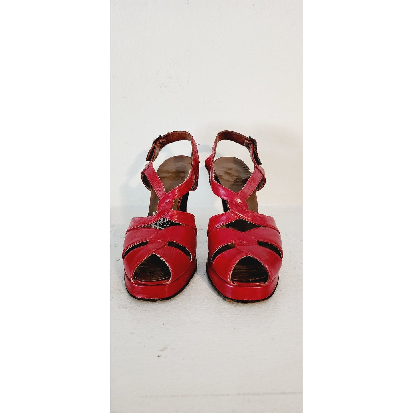 Vintage 40s Red Platform Heels Shoes Maryjane Sandals Frederic Originals 7