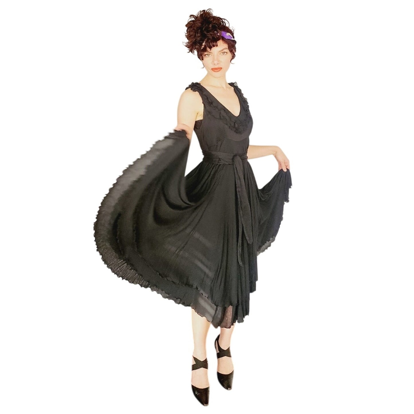 Vintage 2000s Etro Sun Dress Black Cotton w/ Asymmetrical Skirt Medium