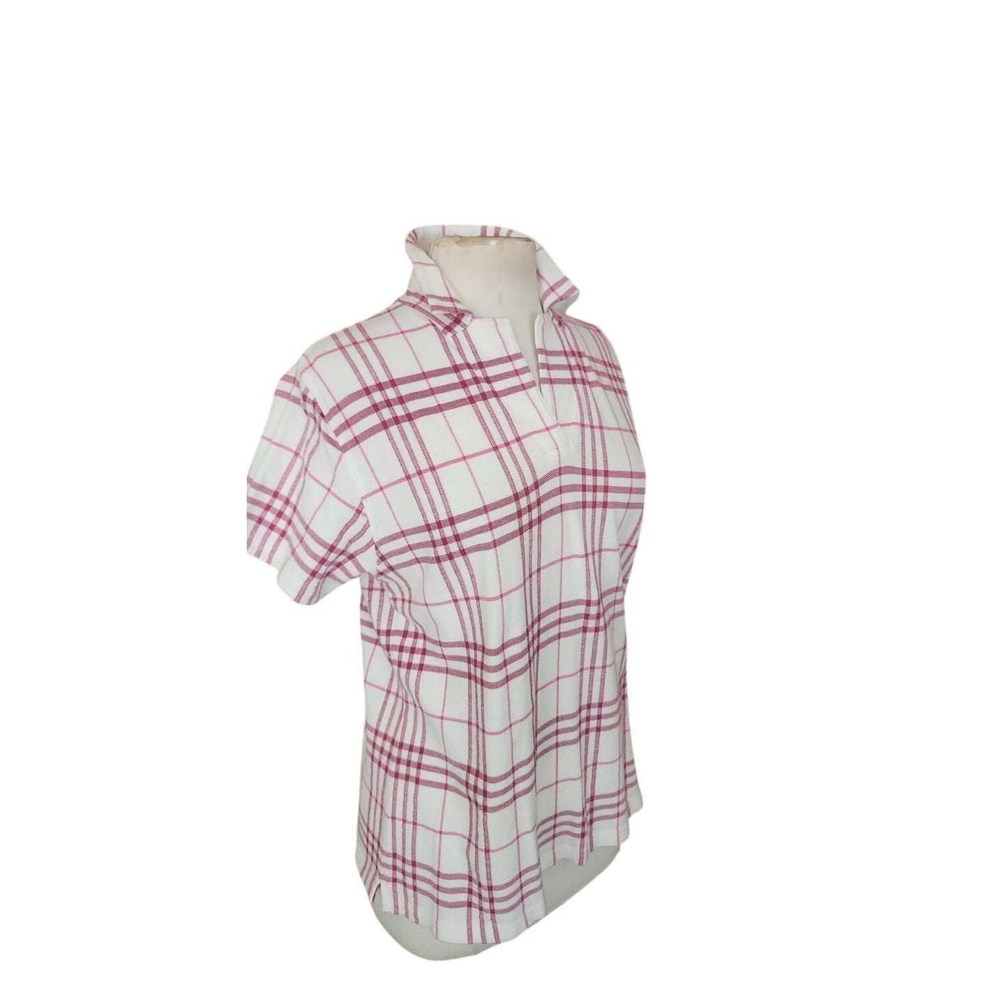 Vintage 2000s Burberry Golf Shirt Polo Top Preppy Plaid V Neck Short Sleeve White Red