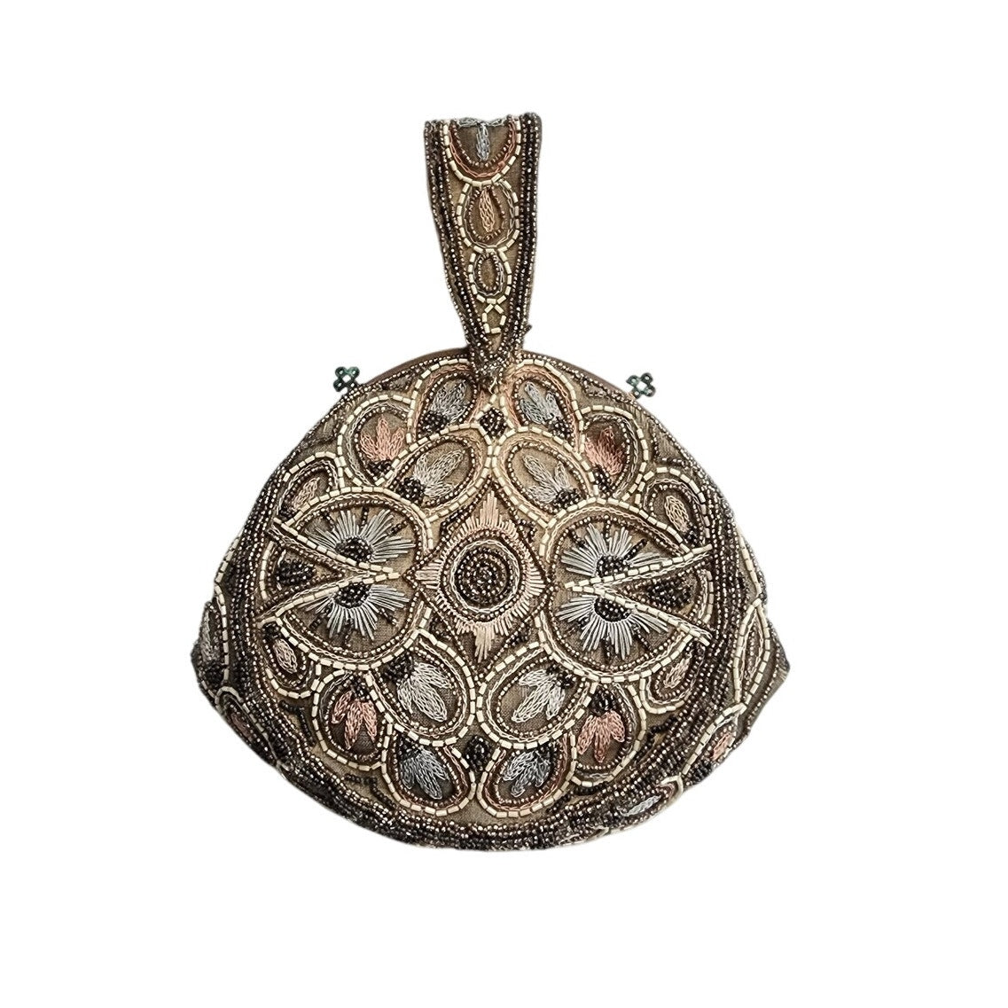 Antique 20s French Beaded Bag Round Art Nouveau Embroidered Purse