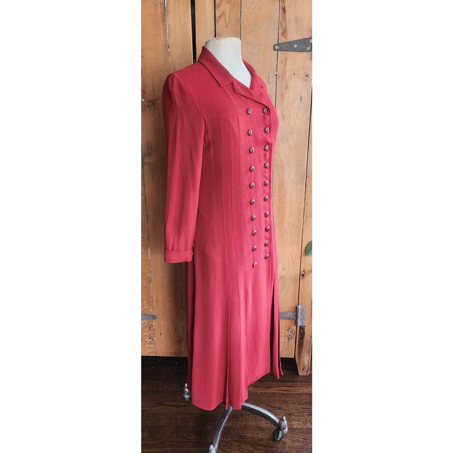 Vintage RARE 90s Chloe Dress Orange Red Wool Crepe Button Down Front