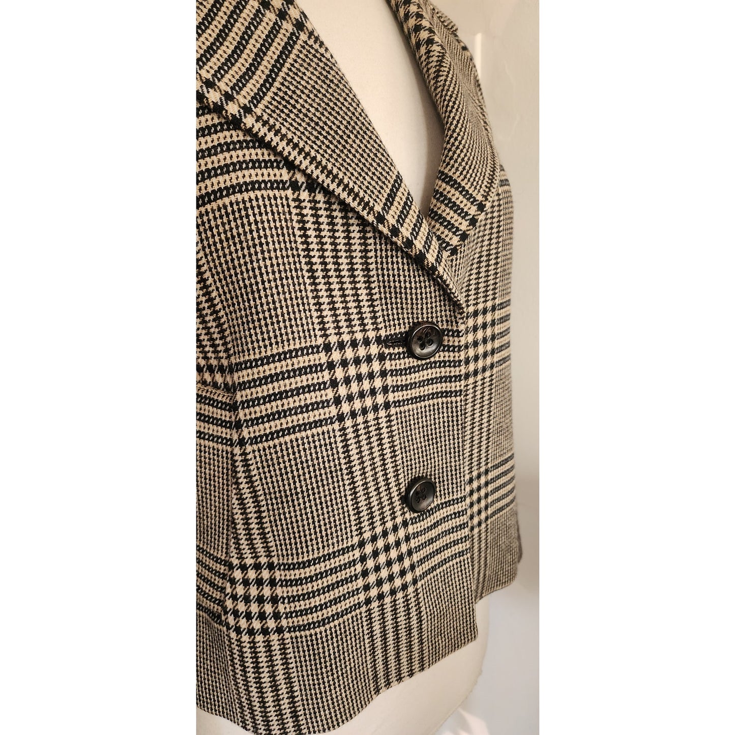Vintage Y2K Cropped Blazer Houndstooth Wool Jacket Brooks Brothers
