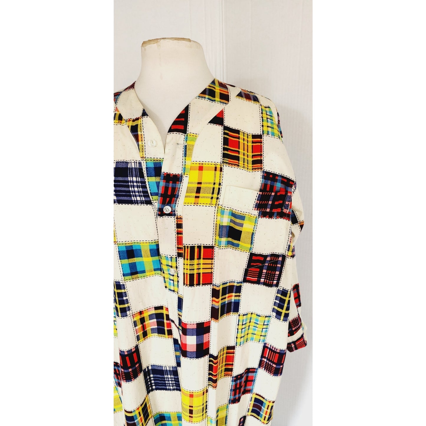 70s Men's Pajama Dress Caftan Lounger Patchwork Quilt Print H&S Pogue Co