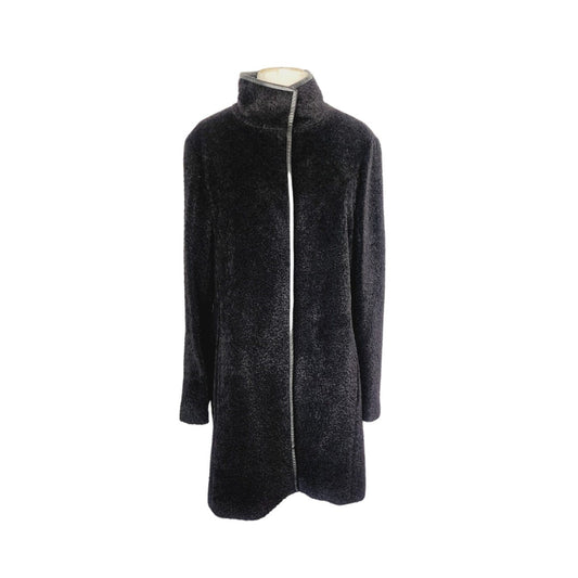 Eileen Fisher Black Coat Alpaca Wool Blend +  Leather Trim