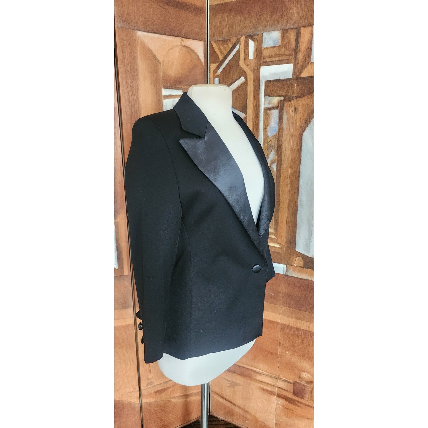 Vintage 90s CLAUDE BERT Black Blazer Tuxedo Tailcoat Fishtail Jacket Satin Lapel