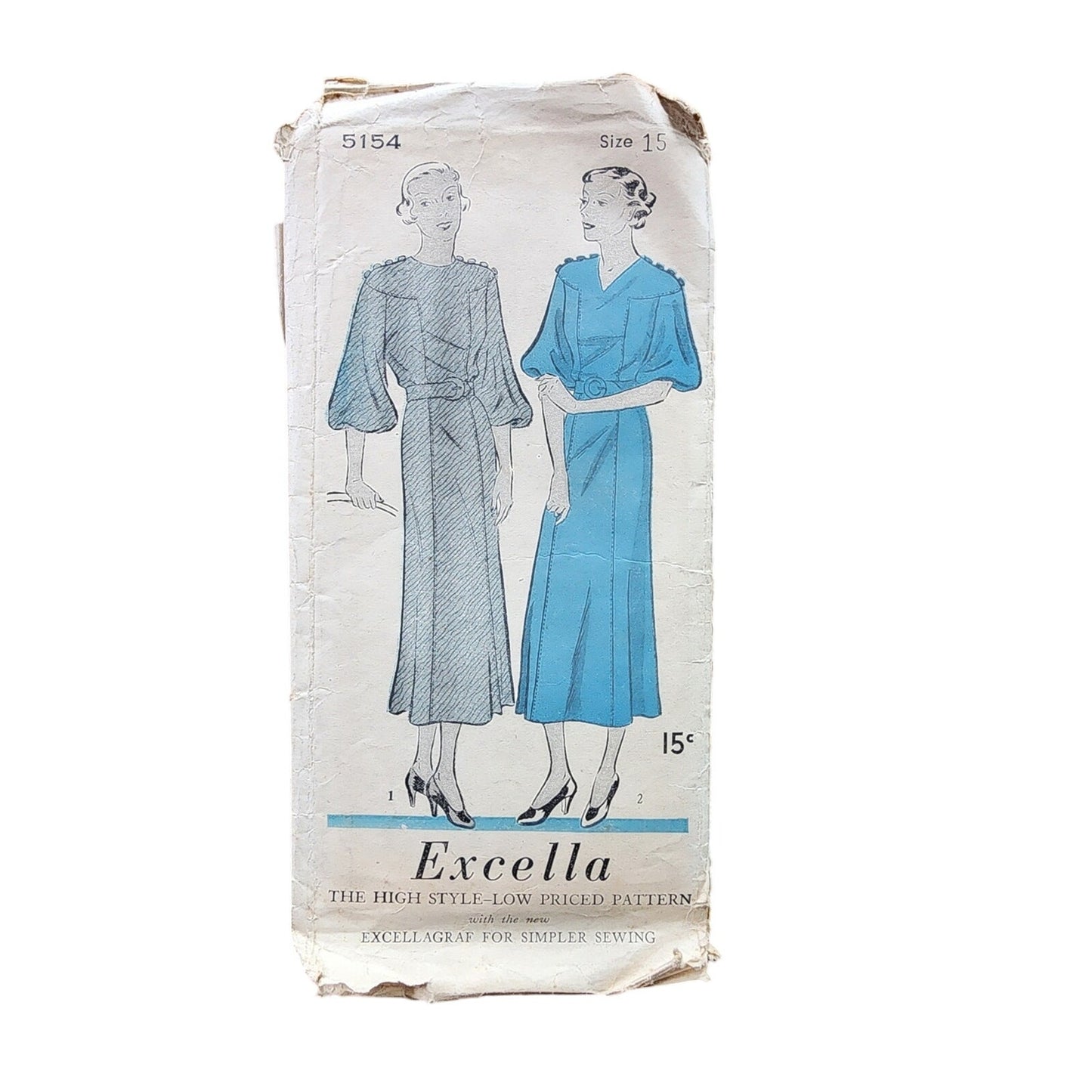 Vintage 30s Sewing Pattern ORIGINAL: Junior Miss Dress Frock Excella 5154