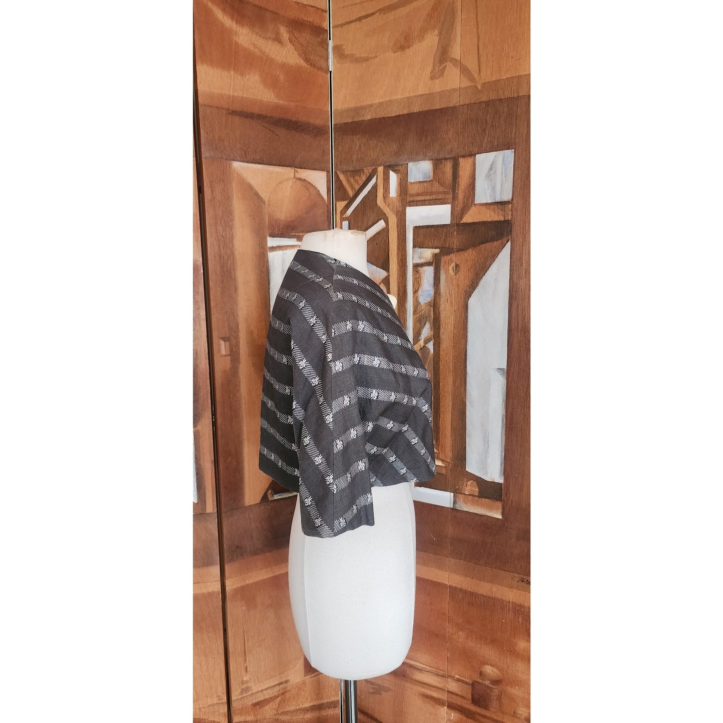 Vintage 50s Cropped Bolero Jacket "Topaz Original" Grey Striped Rockabilly Large