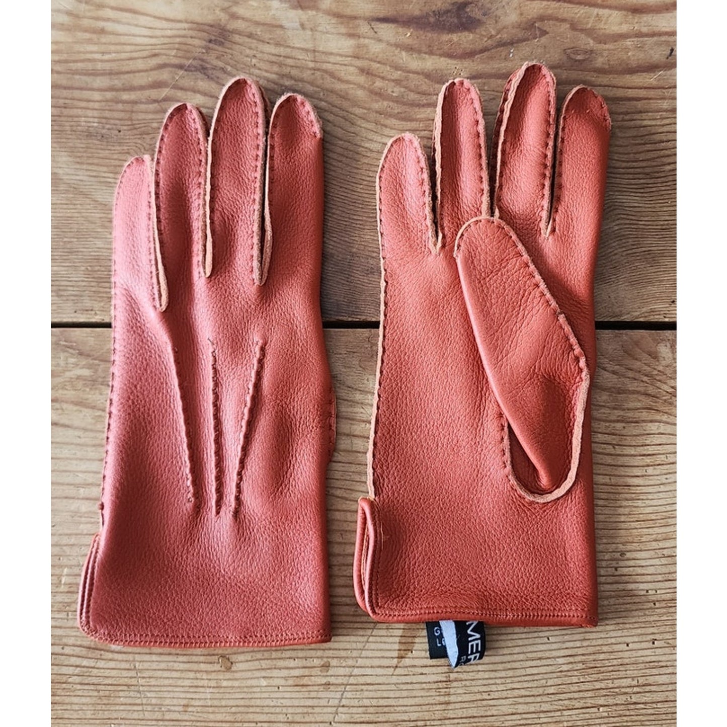 Vintage MEROLA Gloves Orange Leather Ladies 7 Made in Italy