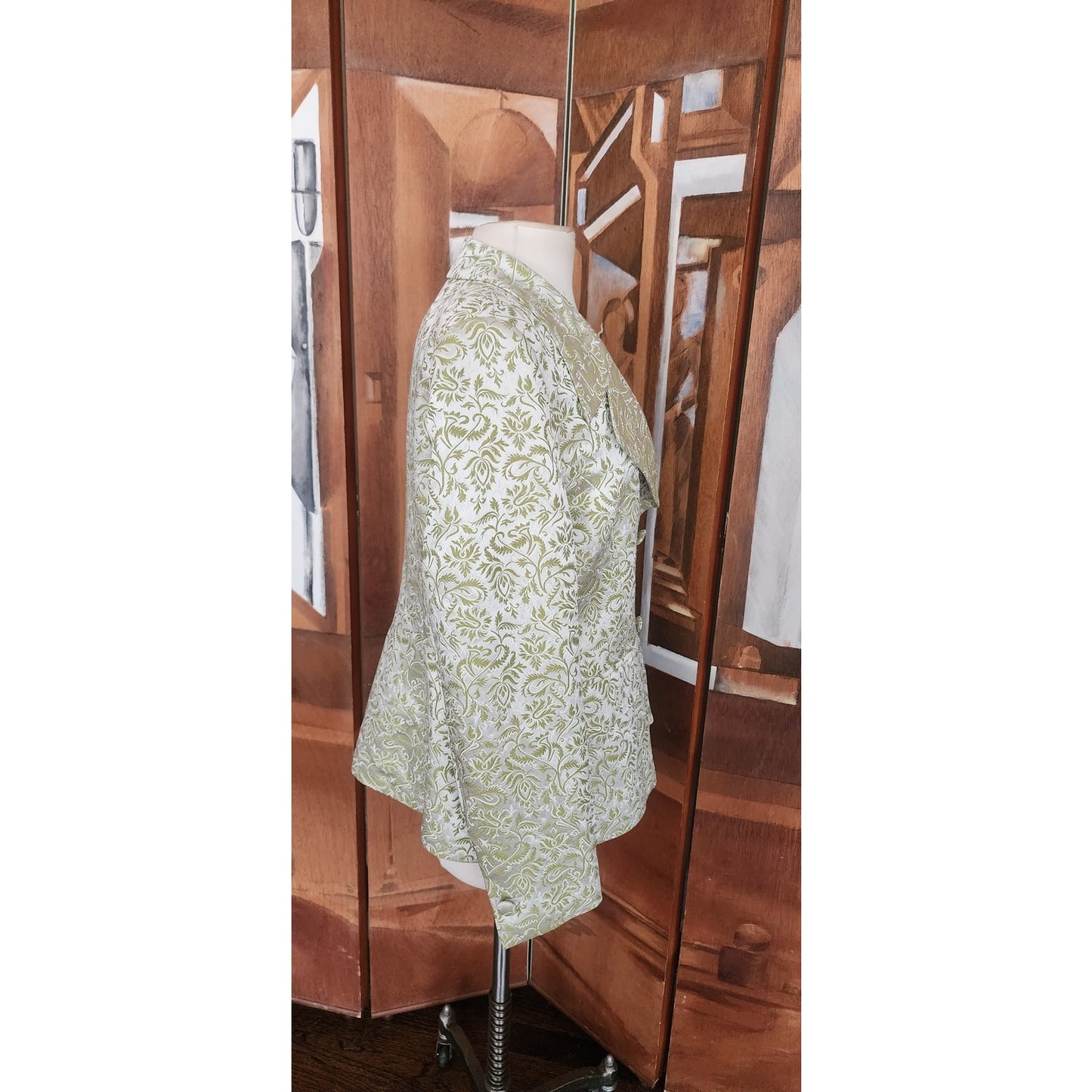Vintage 1980s ESCADA COUTURE Blazer Green Leaf Print Jacket Double Breasted 40