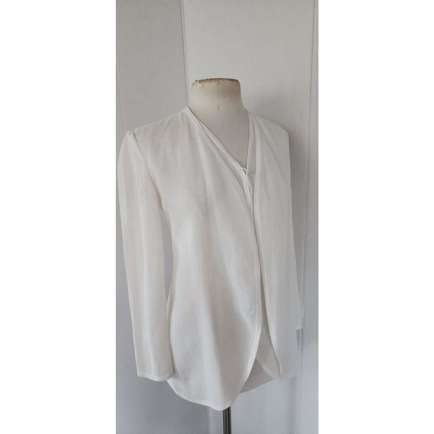 Vintage 90s GIORGIO ARMANI BLACK LABEL Jacket White Linen Blazer / Medium