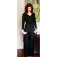 Vintage 70s Fringed Pant Suit Black w/Gold Embroidery by Climax / S