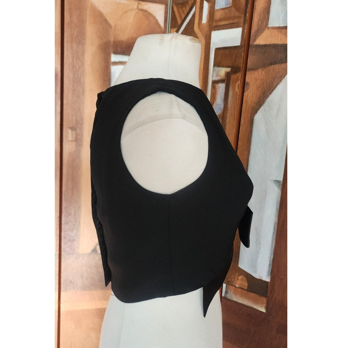 Vintage 60s Black Shell Dressy Top w/Large Satin Bow / Medium